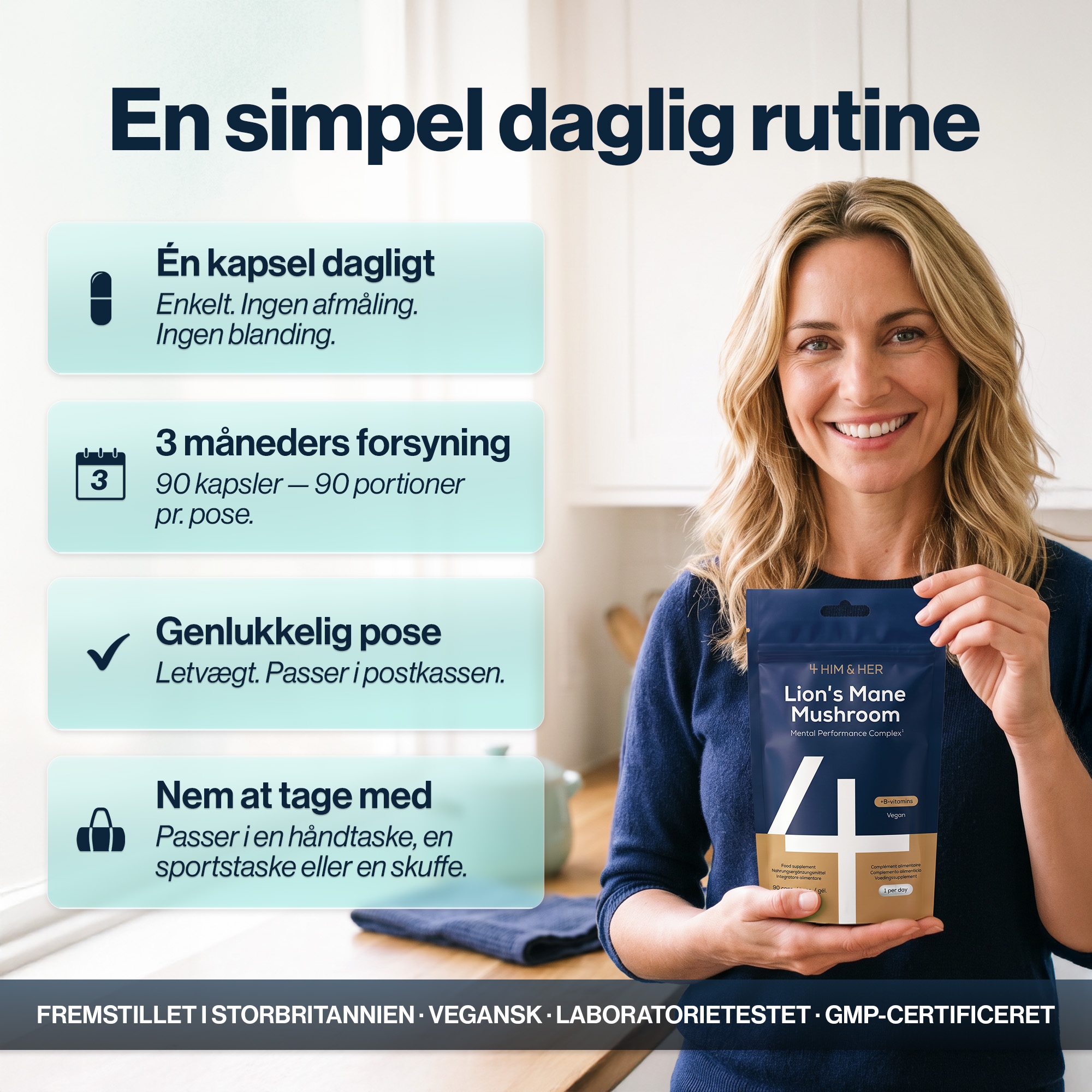4 HIM & HER Lion's Mane 60 kapsler med lions mane og vitamin b12