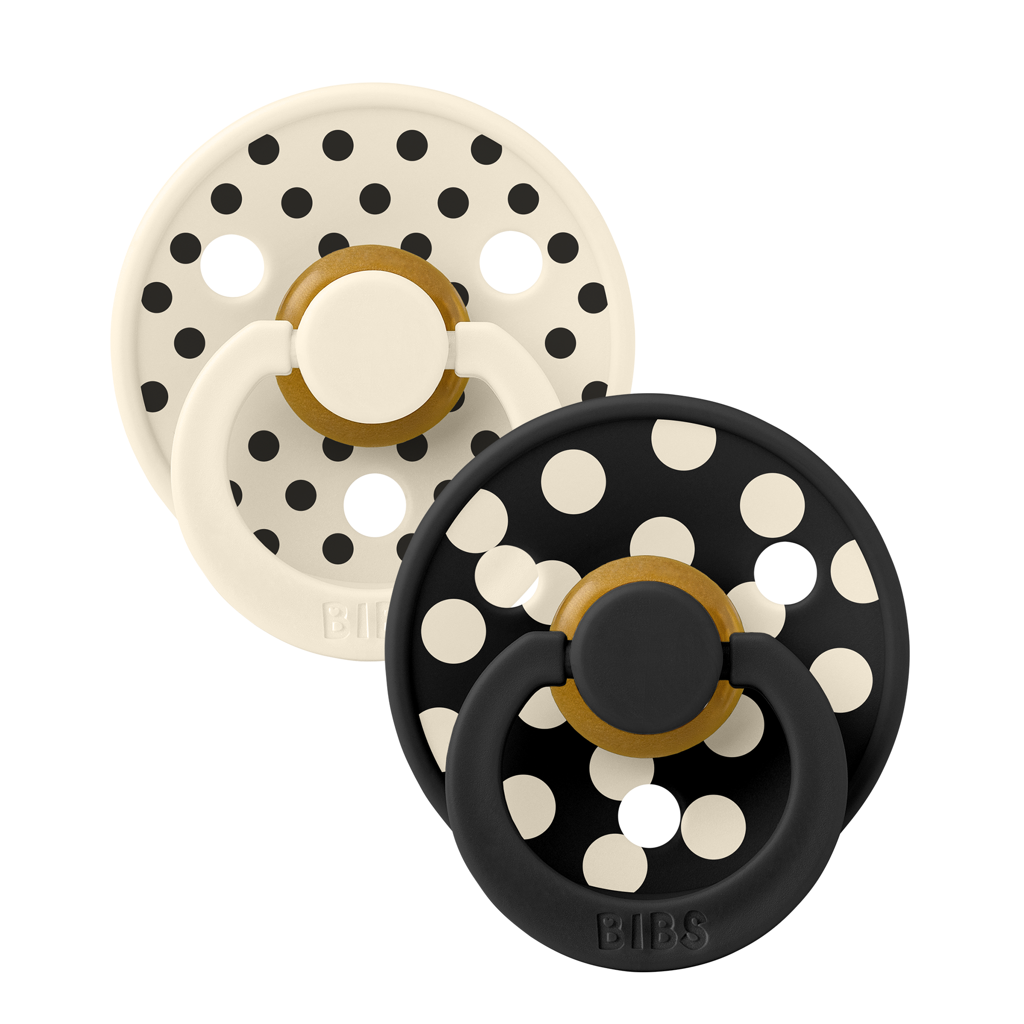BIBS Pacifier Studio Colour 2 PACK Polka Latex Size 1 Ivory/Black