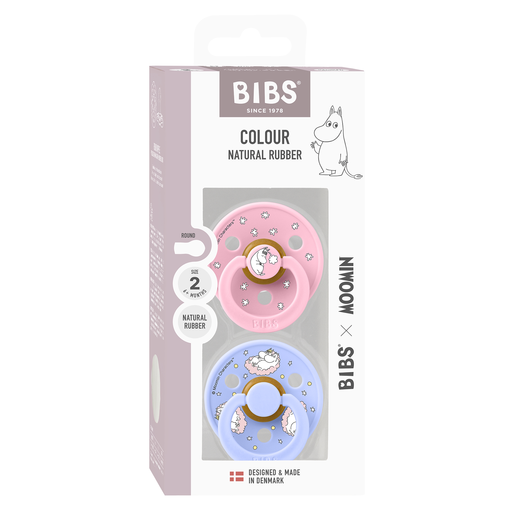 Bibs x Moomin Pacifier Colour 2 pack Dreaming Latex Size 2 Baby Pink mix