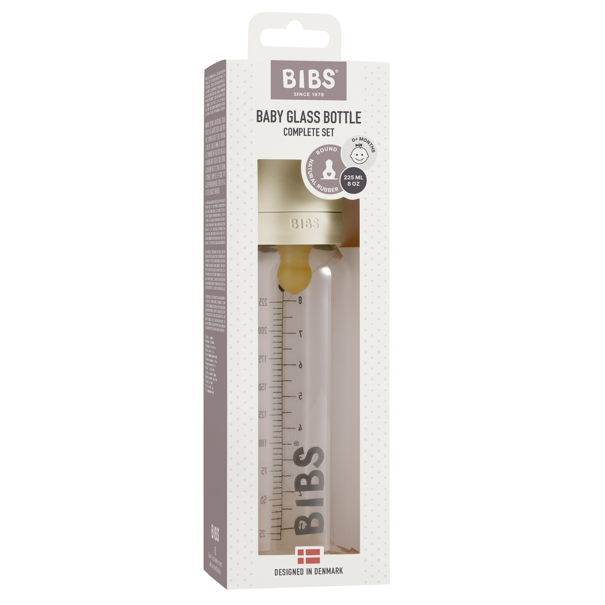 BIBS Baby Glass Bottle Naturgummi Slow Flow Ivory
