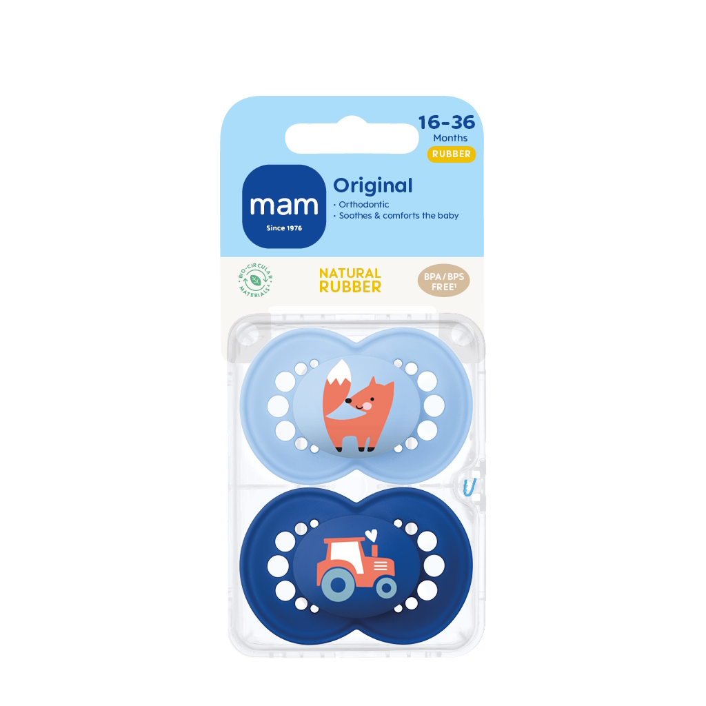 MAM Orig 16-36m Nat Rub 2p Box V Blue