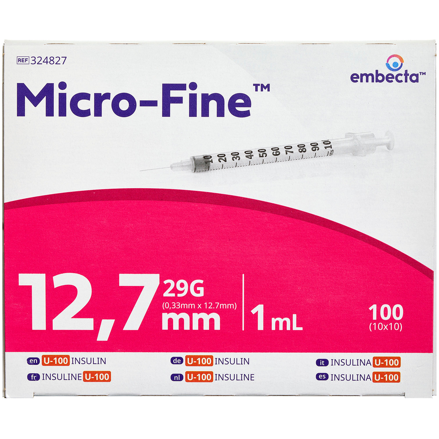 Embecta insulinsprøjte 1,0 ml med 12,7 mm Kanyle