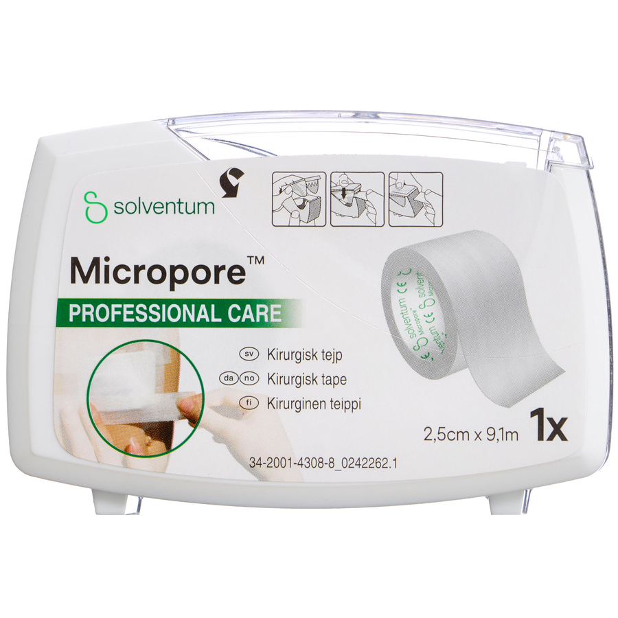 Micropore Tape M/Disp. 2,5cm x 9,1m Hvid