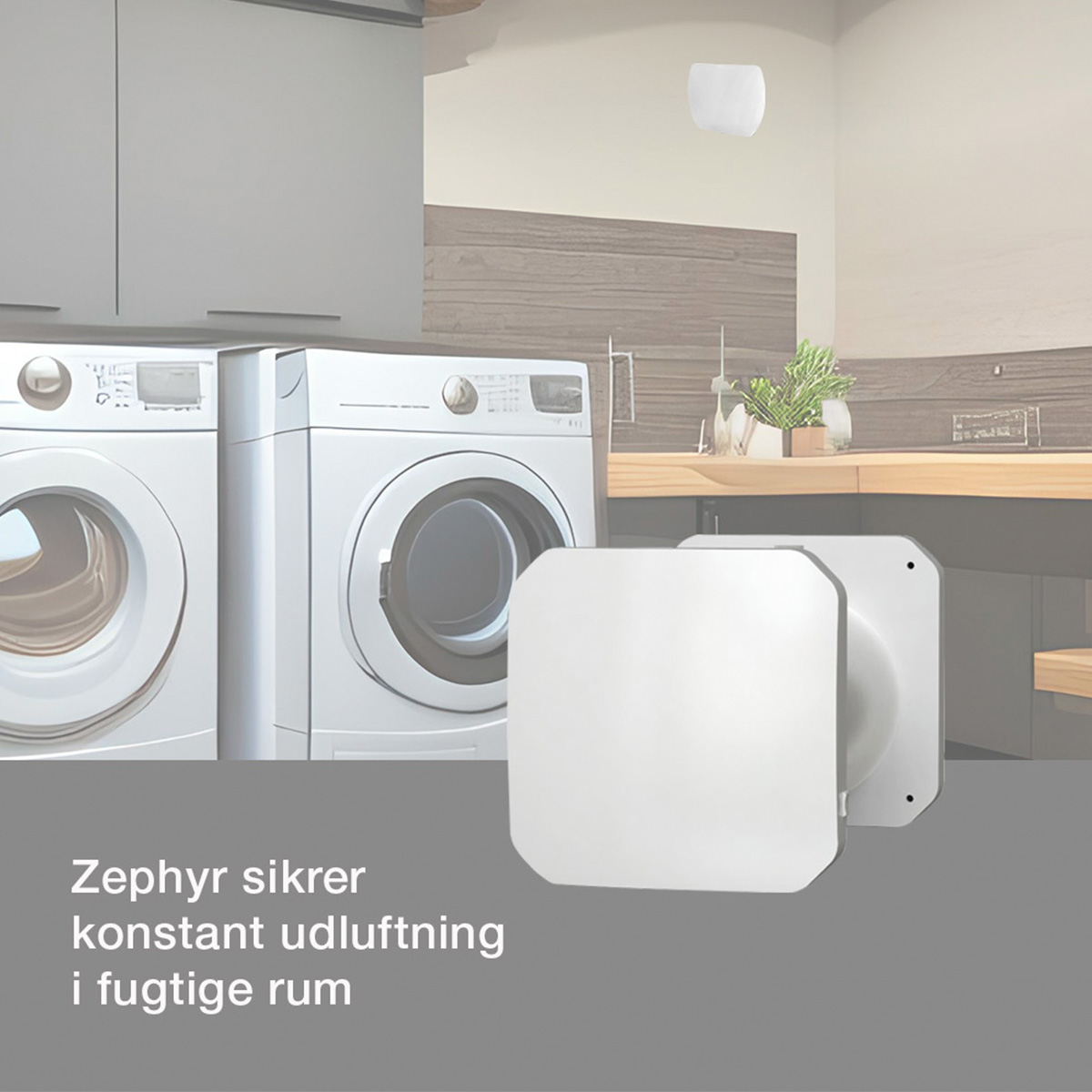 Zephyr ét rums ventilator med varmegenvinding og fugtsensor