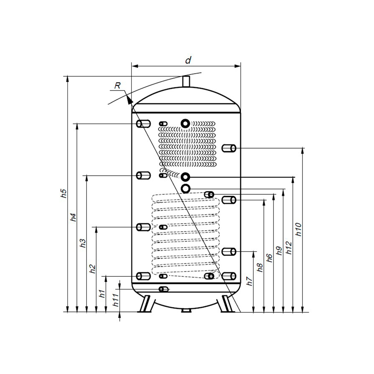 Akkumuleringstank PSI-11-GP-PS skitse 