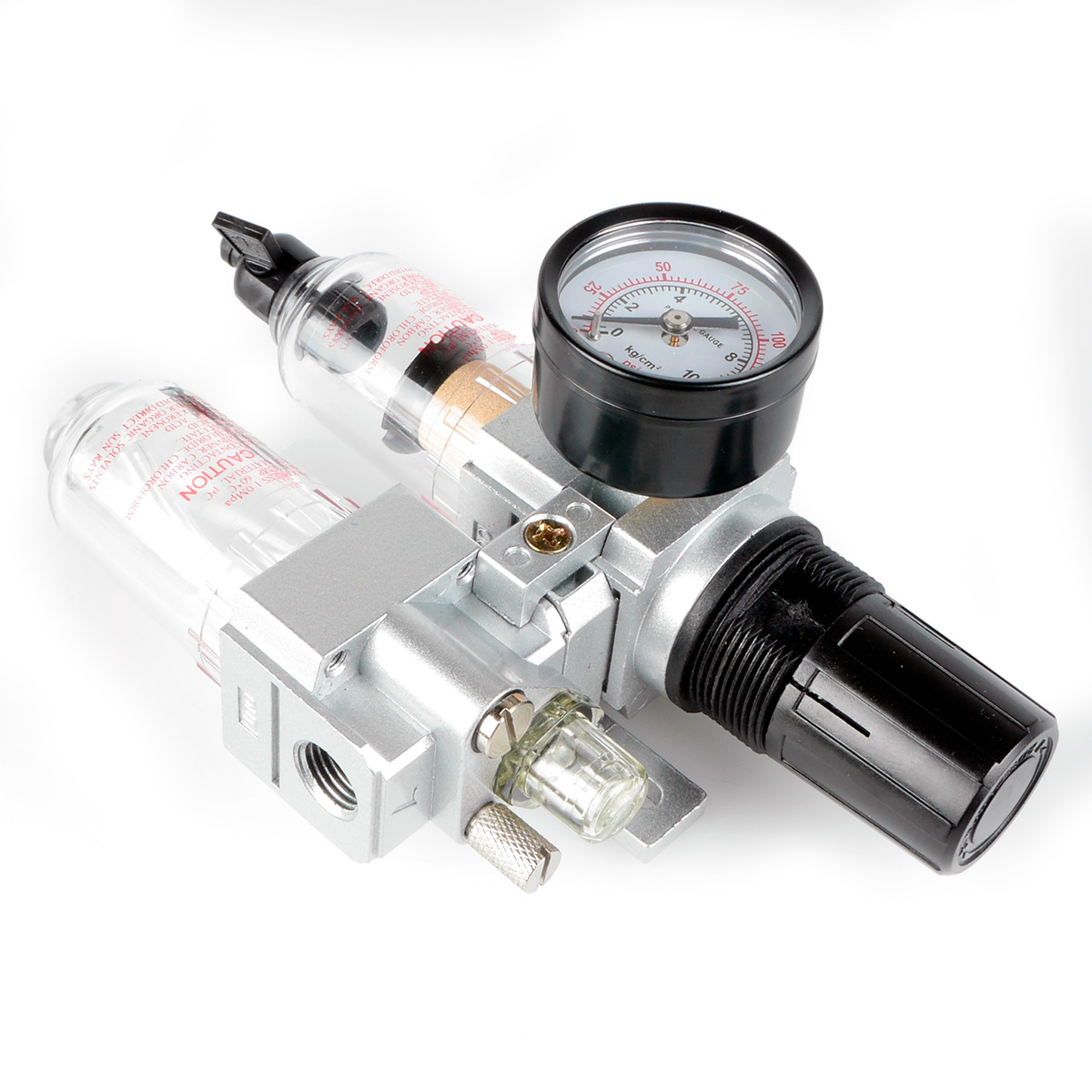 Trykregulator kombineret vandudskiller/tågesmører. 