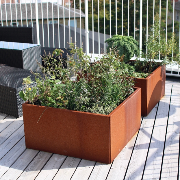 Land Modern 120x120 Højbed i corten rust