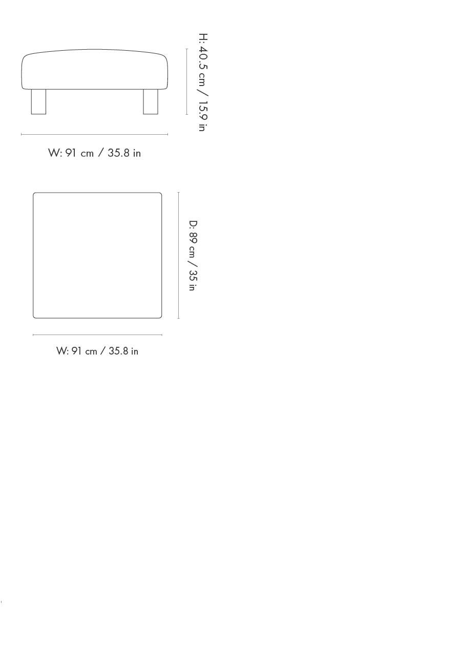 Dimension drawing for Dase Ottoman - Rich Velvet - Pine