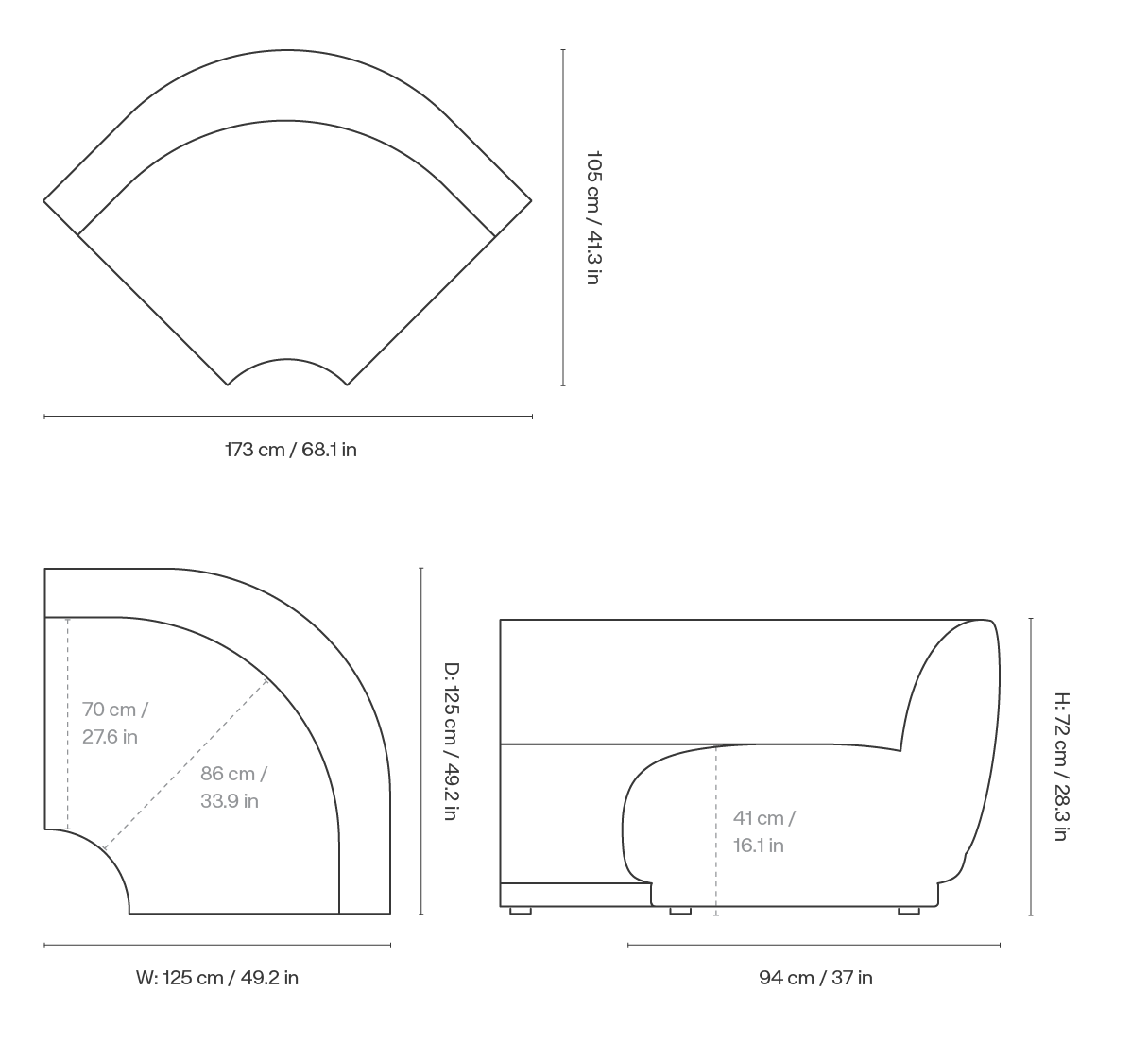 Dimension drawing for Rico Sofa Corner - Wide - Can Lis - Sand/Off-White