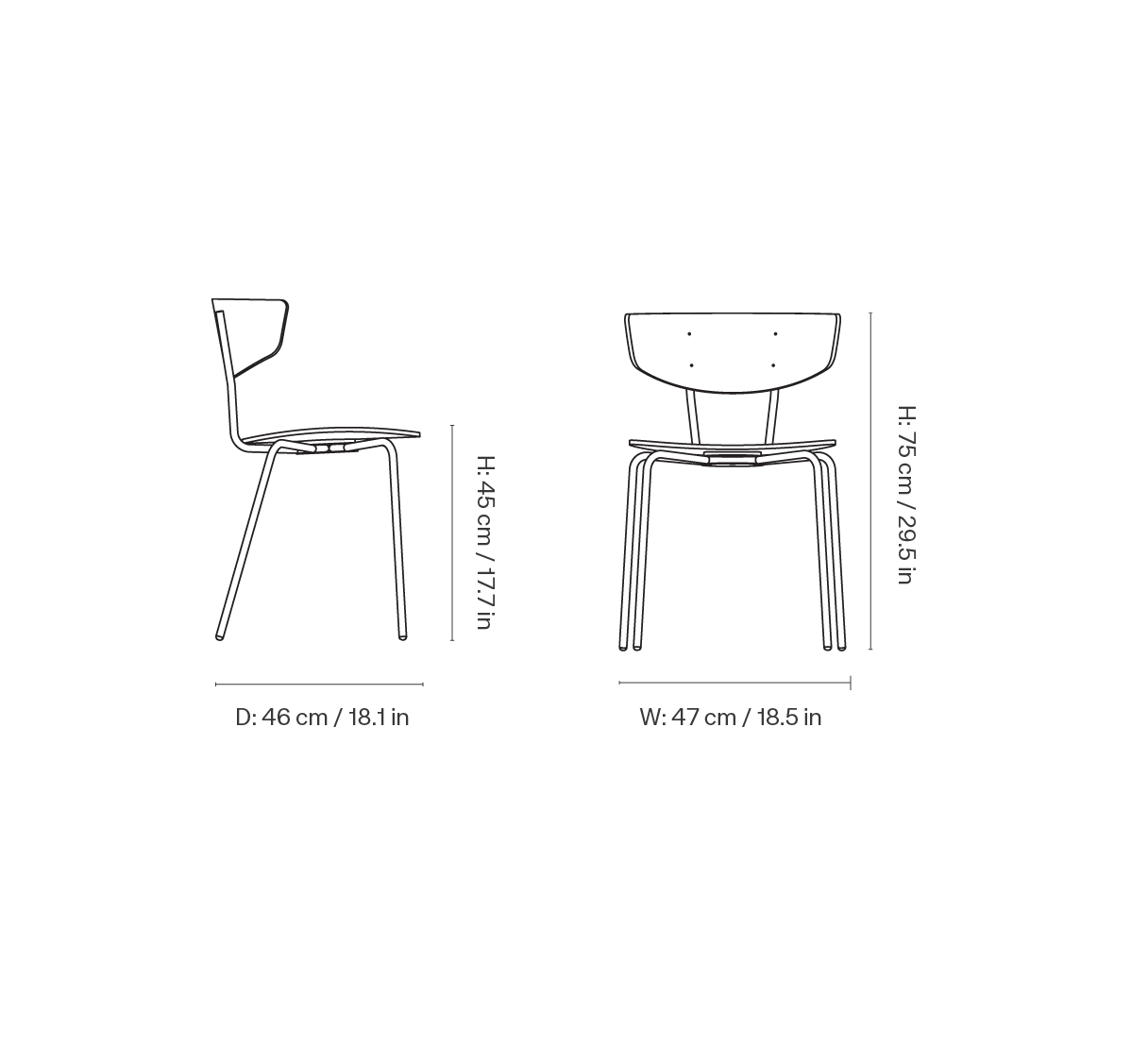 Dimension drawing for Herman Dining Chair - Dark Stained Oak