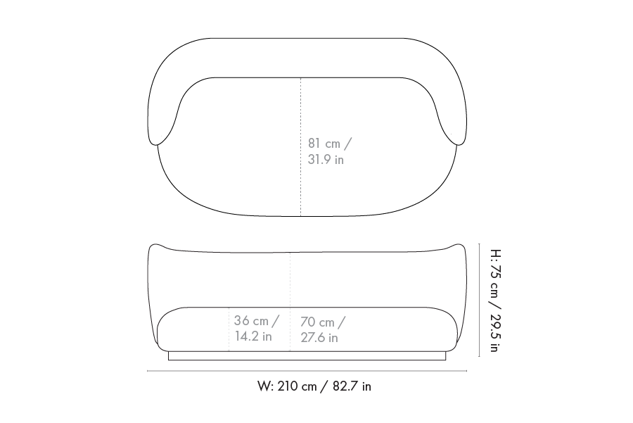 Dimension drawing for Rico Lounger Sofa - Tonus - Off-White