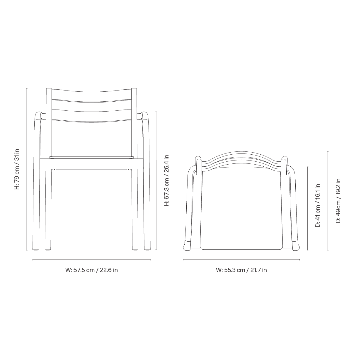 Dimension drawing for Boda Dining Chair with Arms - Black