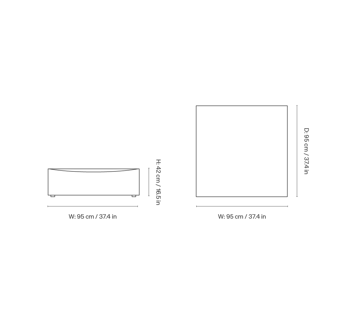 Dimension drawing for Catena Pouf Square S500 - Hot Madison - Brown