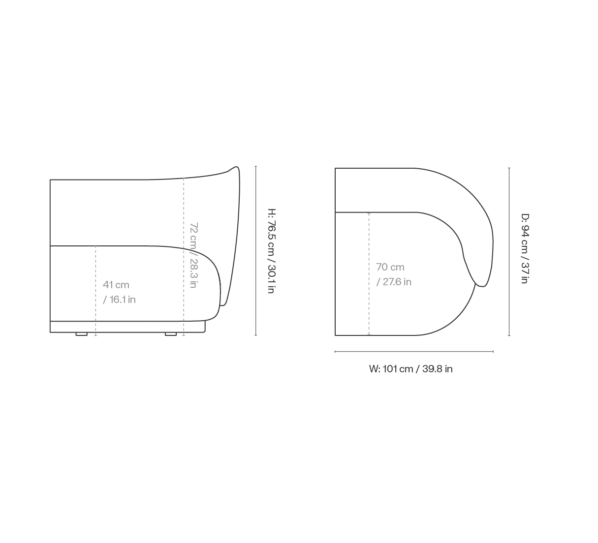 Dimension drawing for Rico Sofa Armrest Right - Can Lis - Sand/Off-White