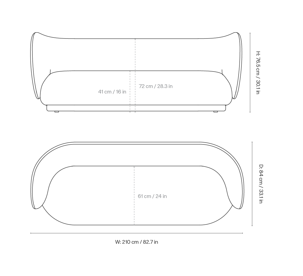 Dimension drawing for Rico Sofa 3-seater - Louisiana - Sand/Chocolate