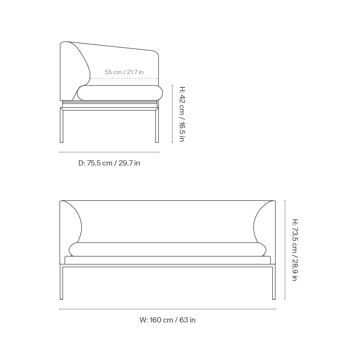 Dimension drawing for Turn Sofa 2-seater - Hot Madison - Sand