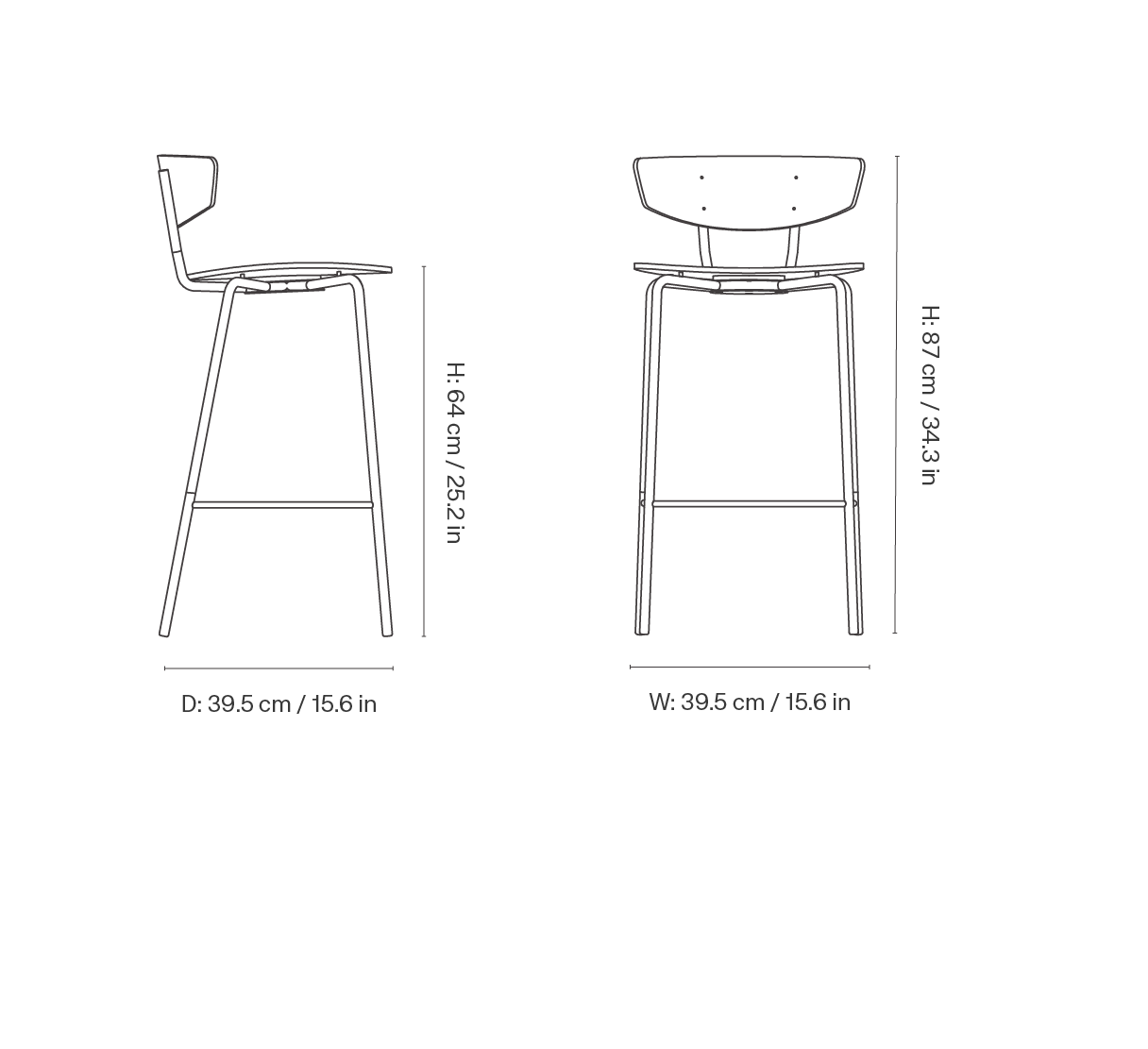 Dimension drawing for Herman Counter Chair - Black