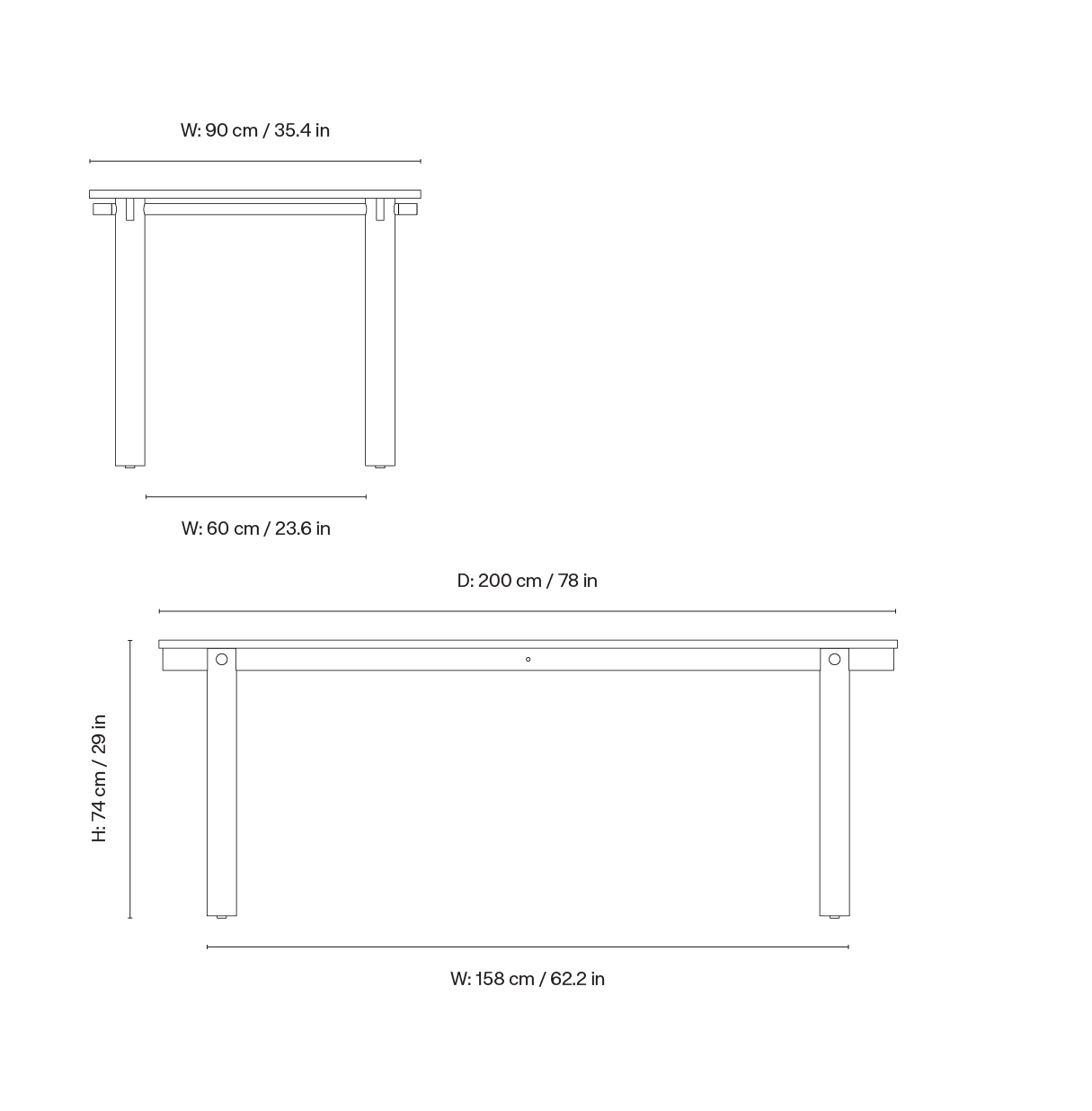 Dimension drawing for Atura Dining Table - Dark Chocolate/Dark Stained Oak