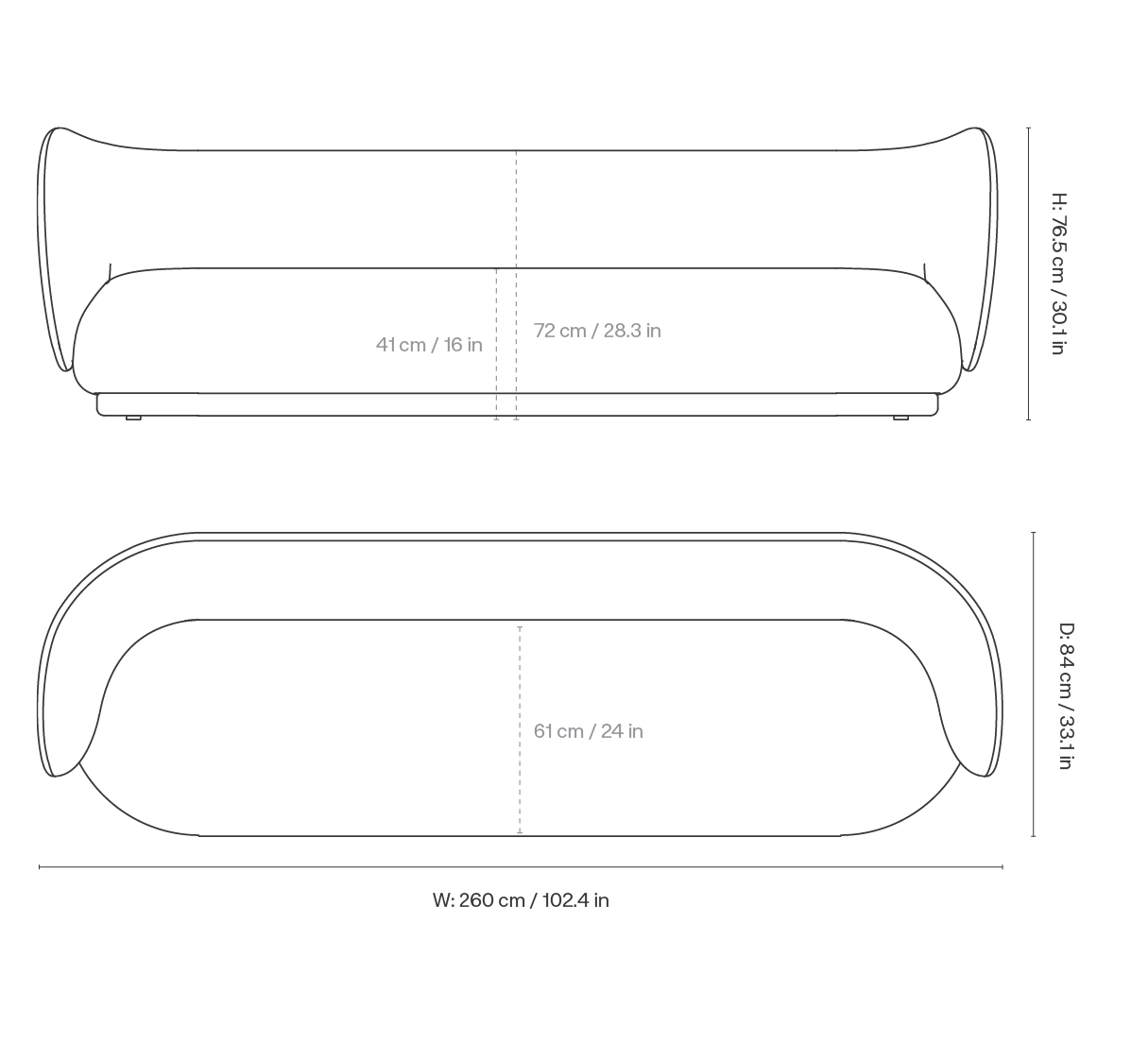 Dimension drawing for Rico Sofa 4-seater - Brushed - Warm Grey
