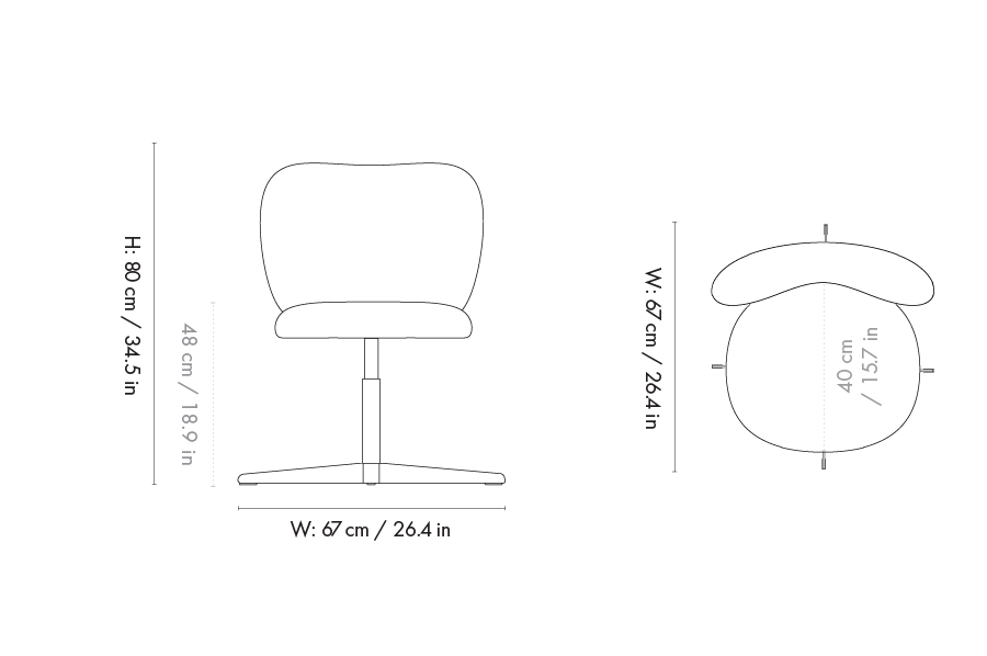 Dimension drawing for Rico Chair - Swivel - Soft Bouclé - Off-White/Sand
