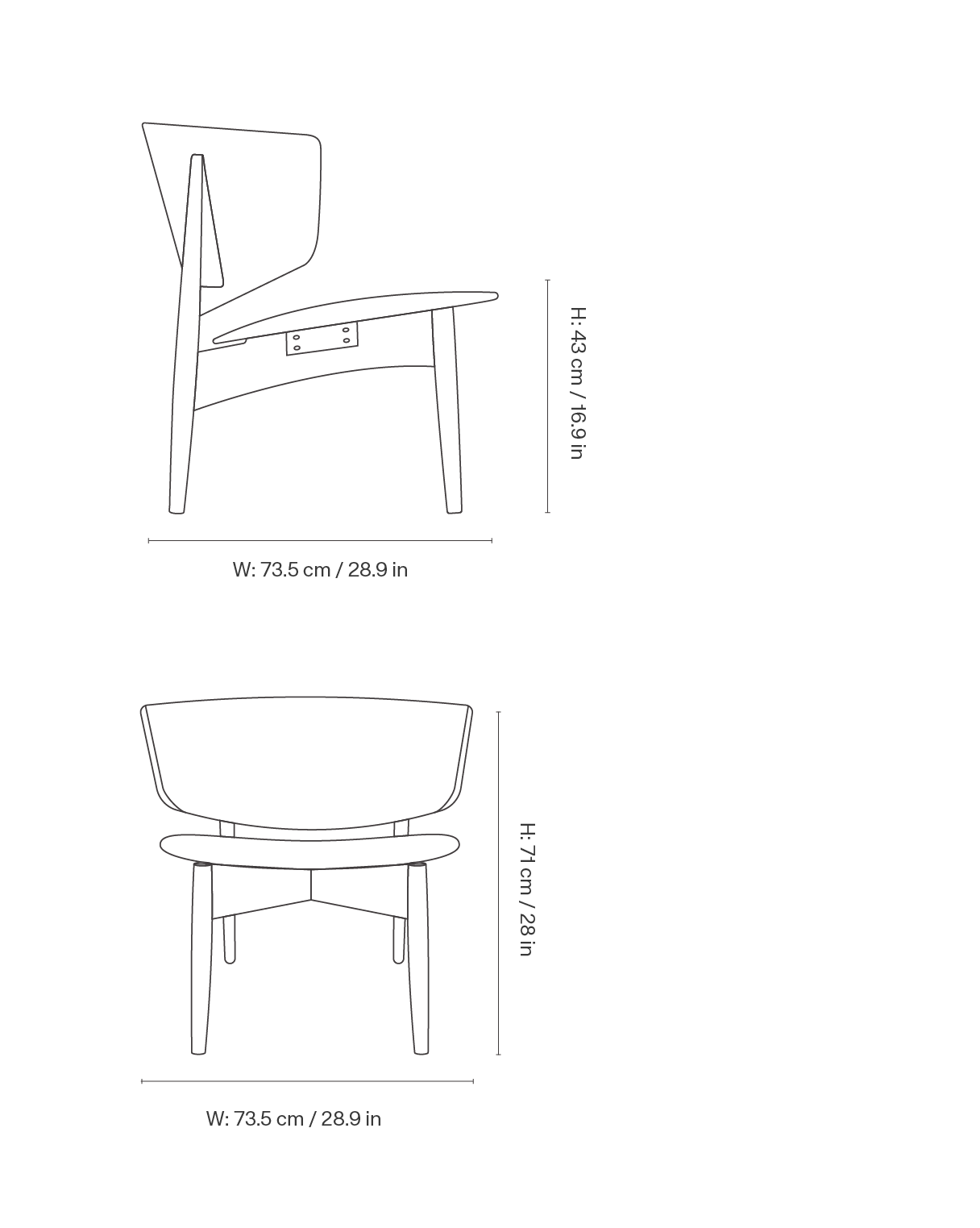 Dimension drawing for Herman Lounge Chair - Wood - Envy Leather - Oak/Cognac