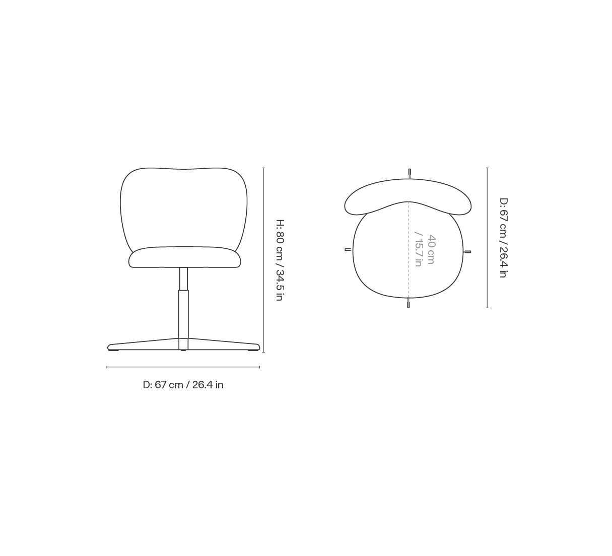 Dimension drawing for Rico Chair - Swivel - Louisiana - Sand/Off-White