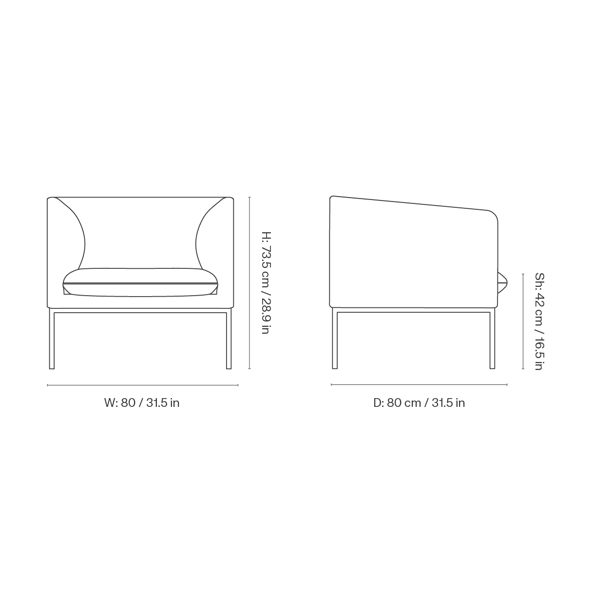 Dimension drawing for Turn 1-Seater - Hallingdal - Beige - US