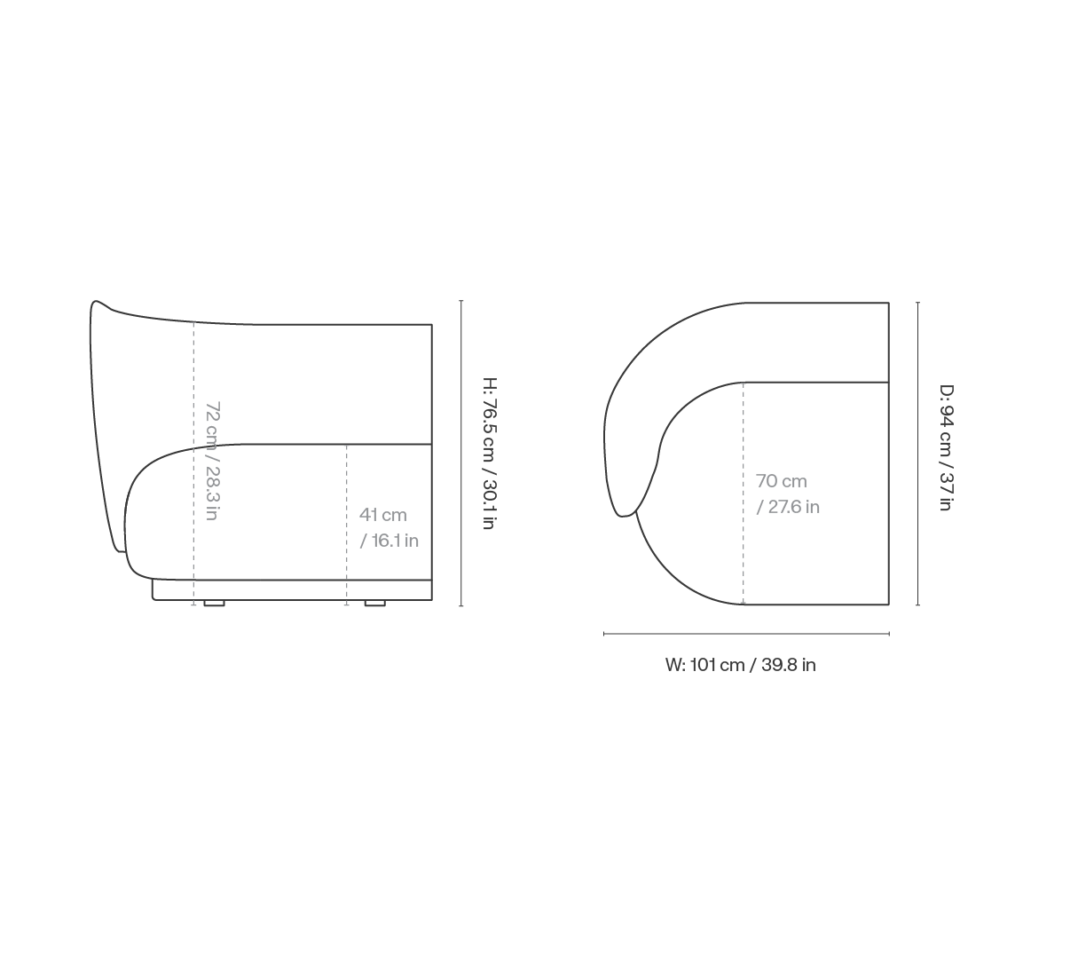 Dimension drawing for Rico Sofa Armrest Left - Can Lis - Sand/Off-White
