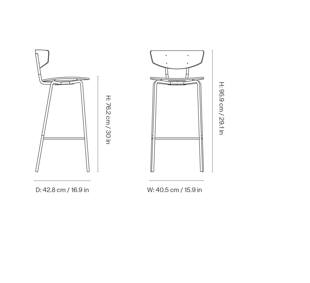 Dimension drawing for Herman Bar Chair - Black