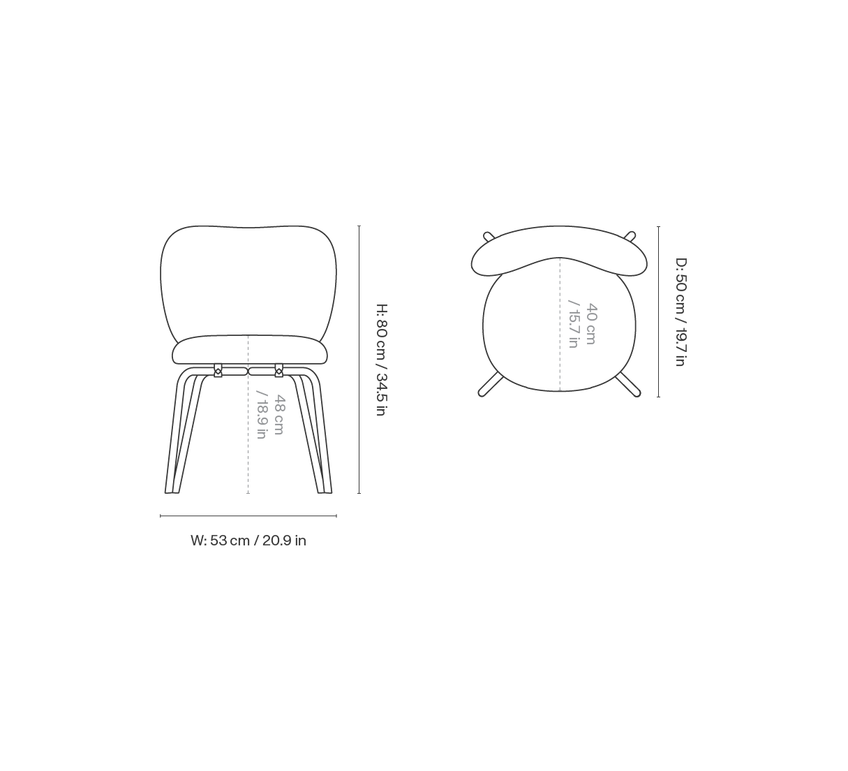 Dimension drawing for Rico Chair - Black - Louisiana - Sand/Chocolate