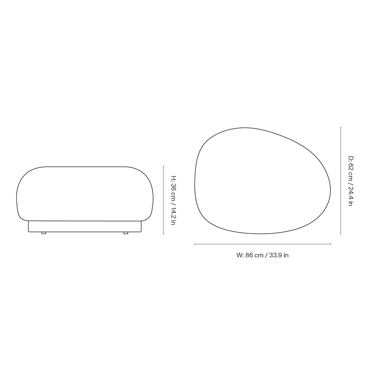 Dimension drawing for Rico Lounger Pouf - Bouclé - Off-white