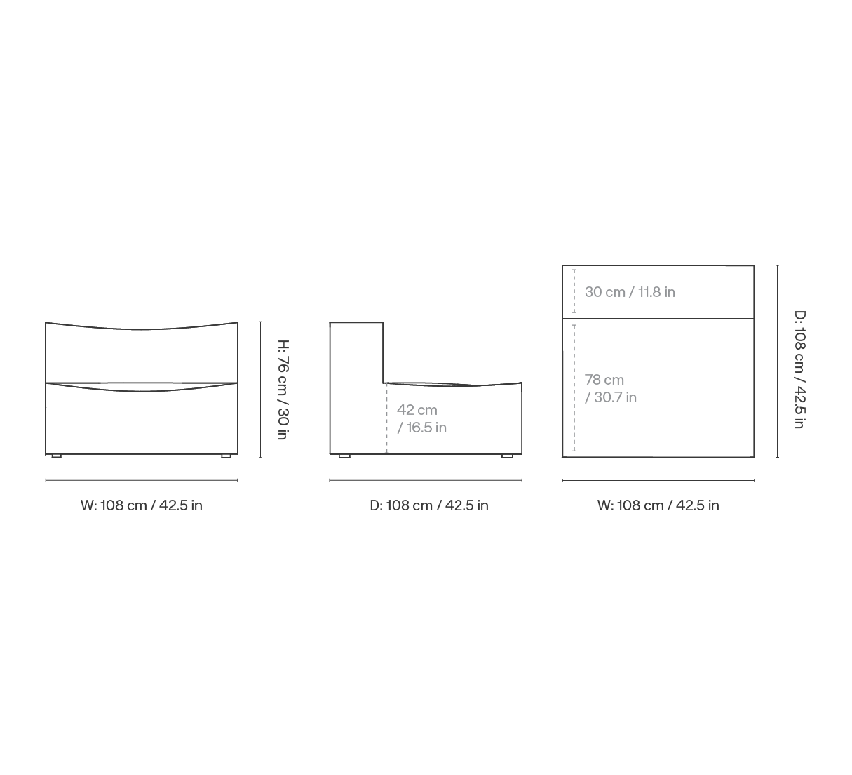 Dimension drawing for Catena Sofa Center L100 - Louisiana - Sand/Chocolate