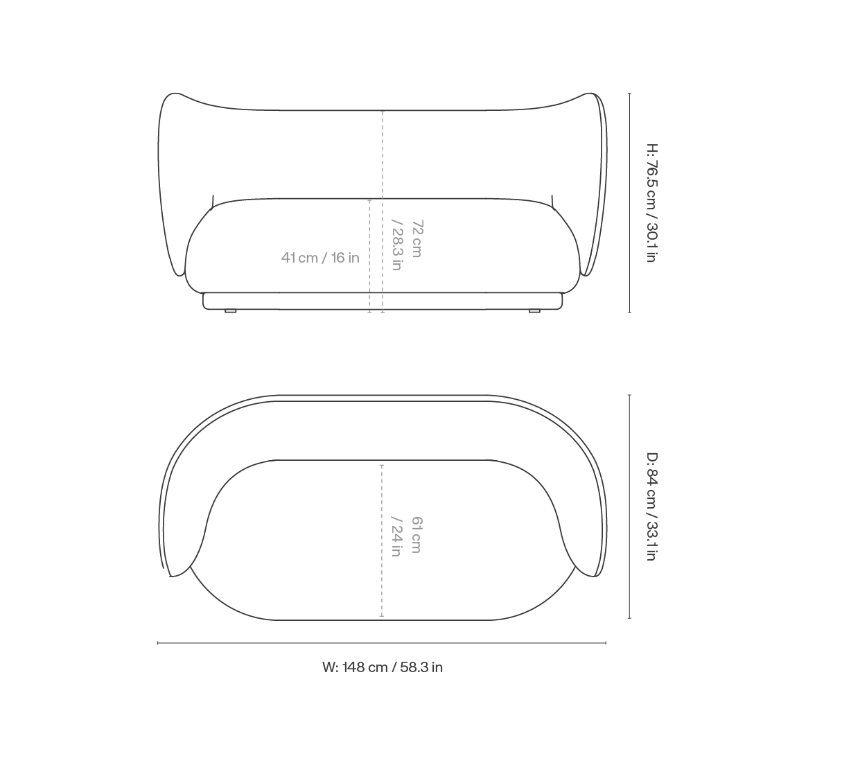 Dimension drawing for Rico Sofa 2-seater - Raw Bouclé - Tan