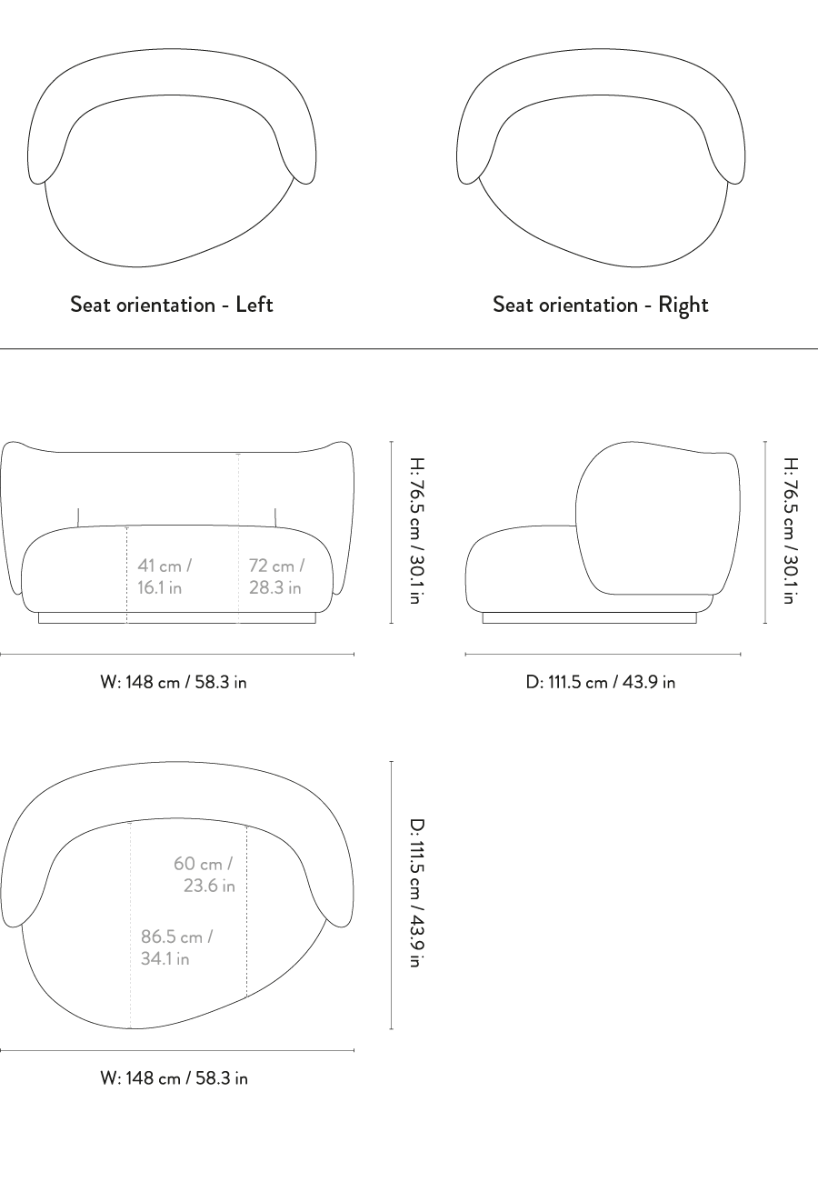 Dimension drawing for Rico Curve Left - Bouclé - Off-white