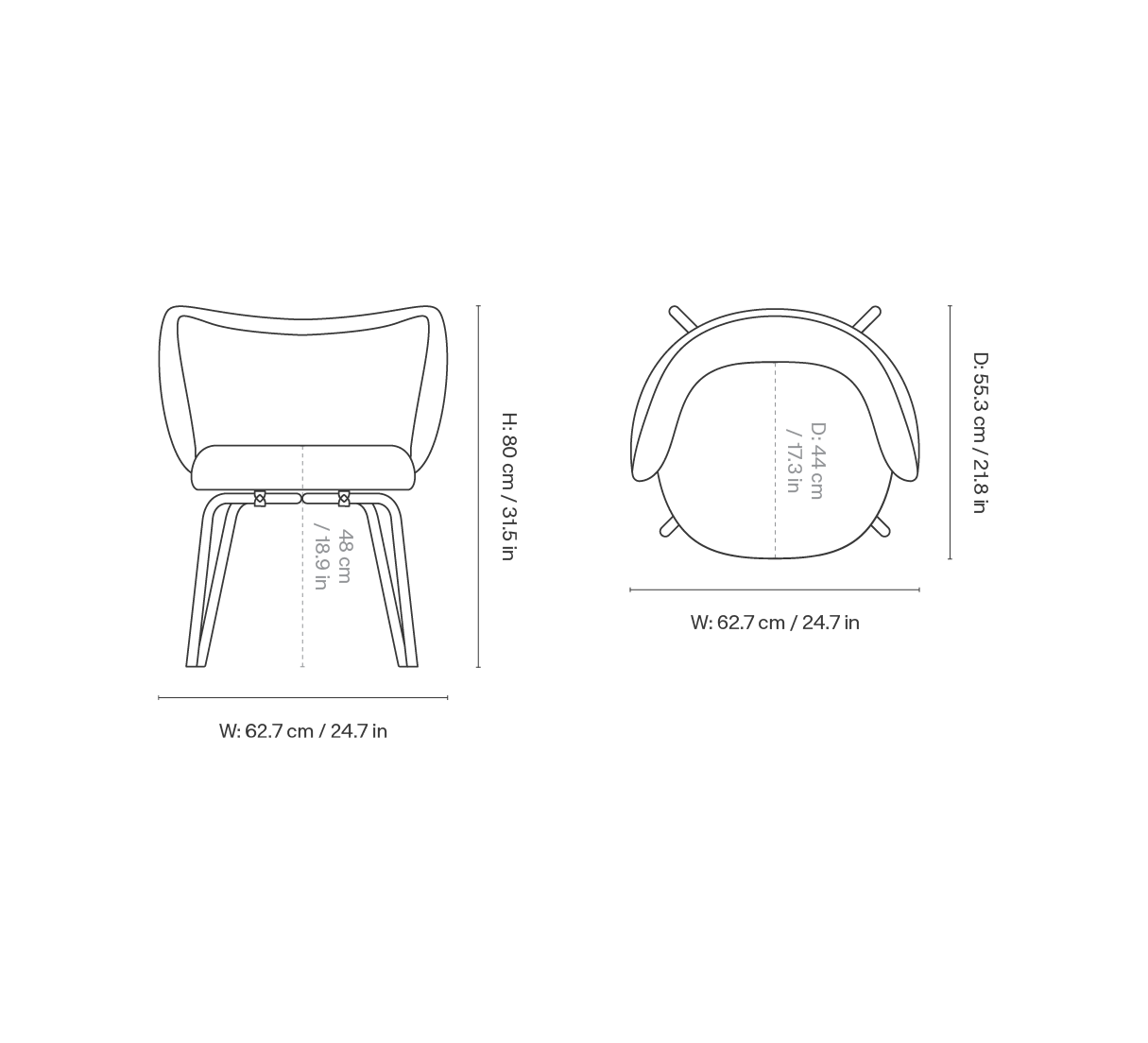 Dimension drawing for Rico Dining Chair - Black - Louisiana - Sand/Chocolate