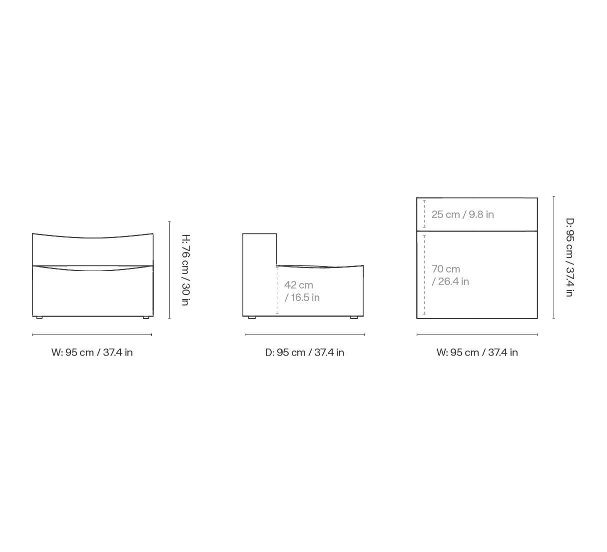 Dimension drawing for Catena Sofa Center S100 - Can Lis - Sand/Off-White
