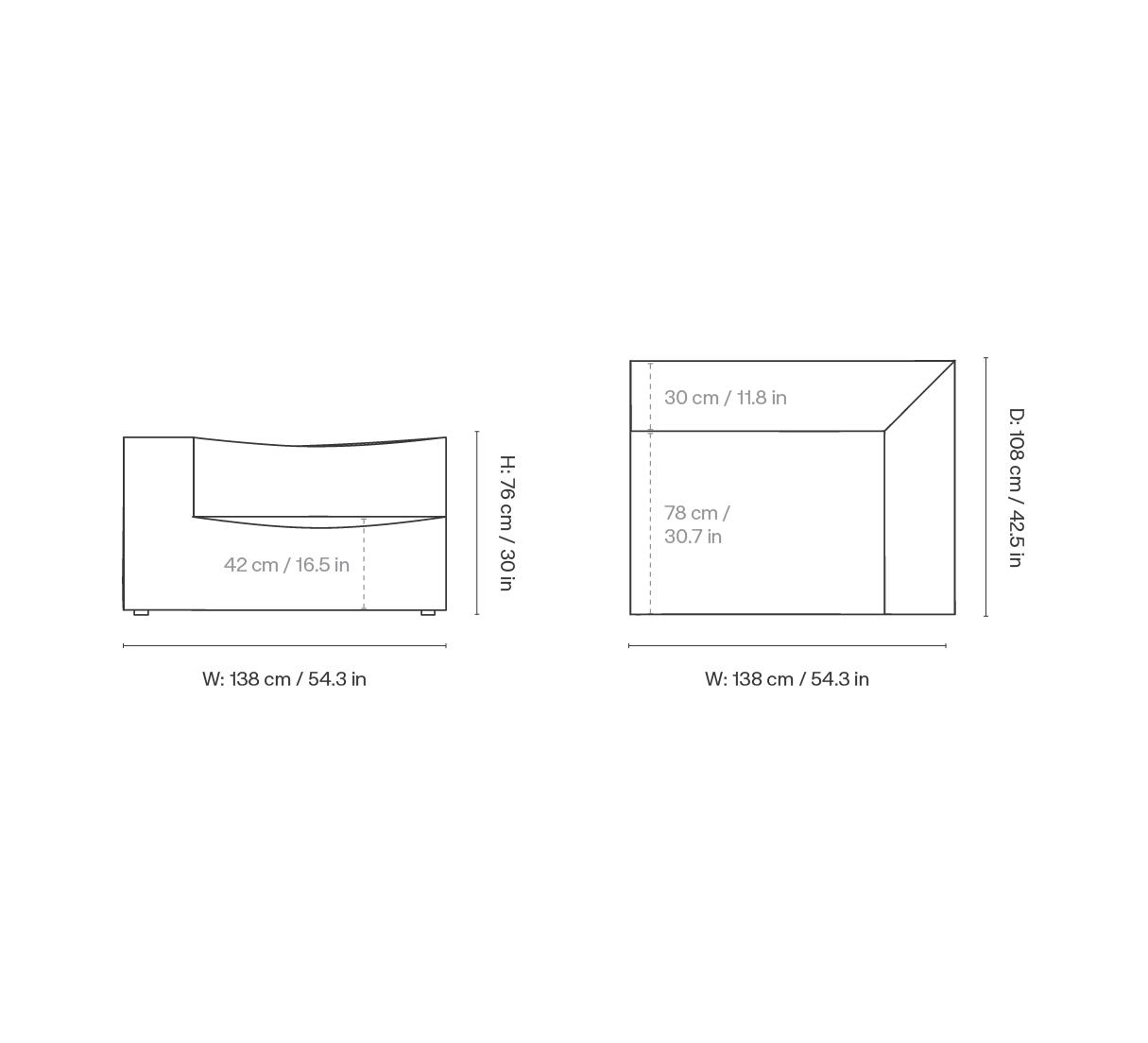 Dimension drawing for Catena Sofa Armrest Right L401 - Louisiana - Sand/Off-White
