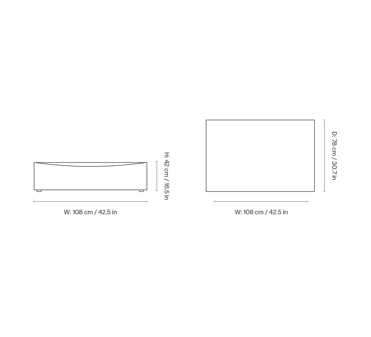 Dimension drawing for Catena Pouf Rectangular L501 - Louisiana - Sand/Off-White