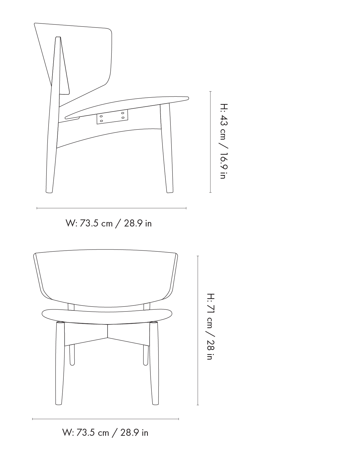 Dimension drawing for Herman Lounge Chair - Wood - Vegea - Natural Oak/Black