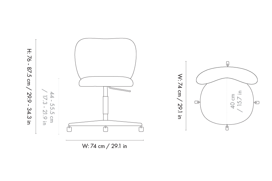 Dimension drawing for Rico Chair - Castors - Bouclé - Off-white