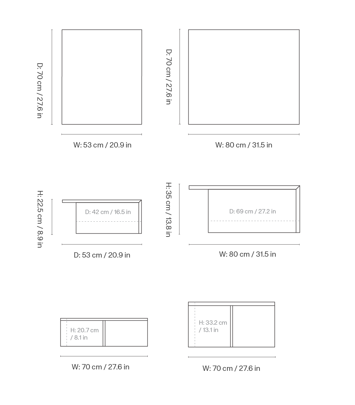 Dimension drawing for Distinct Grande Duo Tables - Travertine