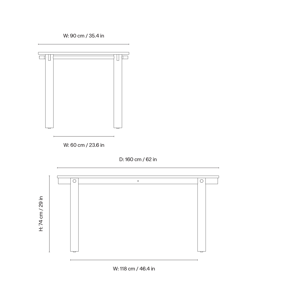 Dimension drawing for Atura Dining Table - Dark Chocolate/Dark Stained Oak
