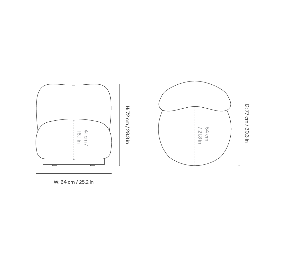 Dimension drawing for Rico Piccolo Lounge Chair - Swivel - Louisiana - Sand/Off-White