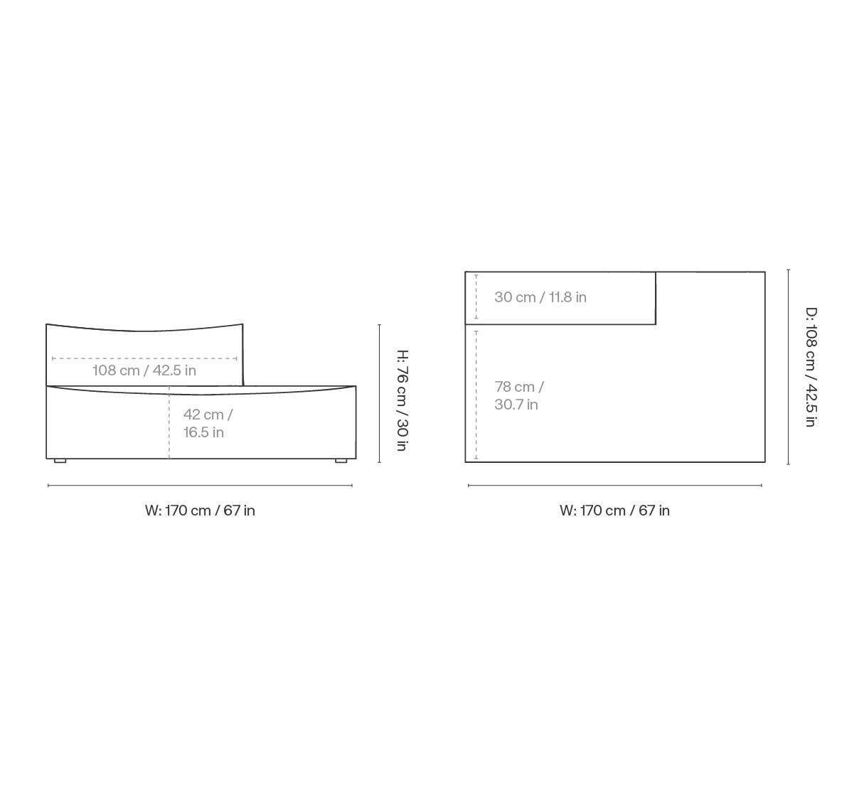Dimension drawing for Catena Sofa Open End Left L300 - Louisiana - Sand/Chocolate