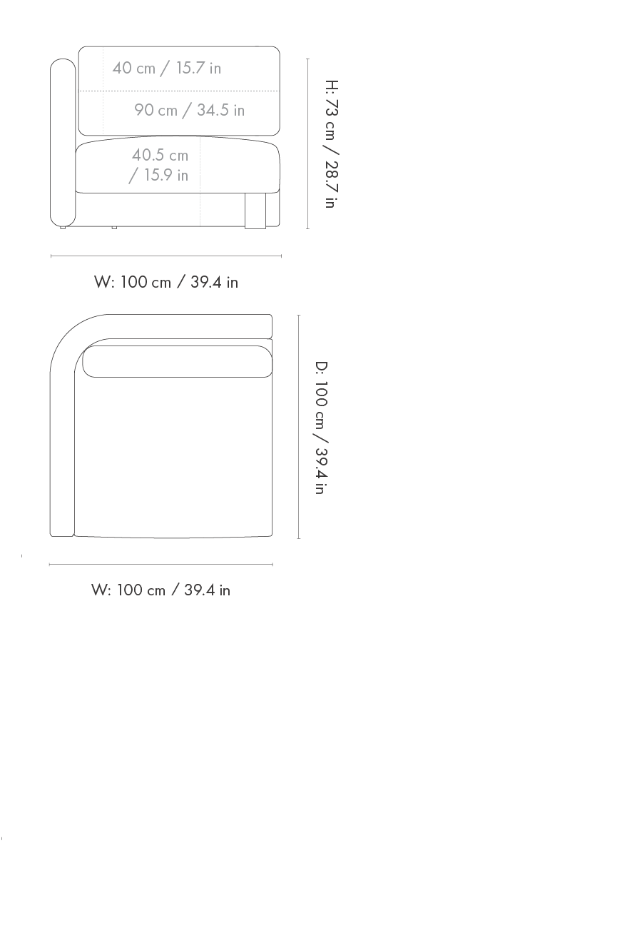 Dimension drawing for Dase Sofa Armrest Right - Bouclé - Off-white