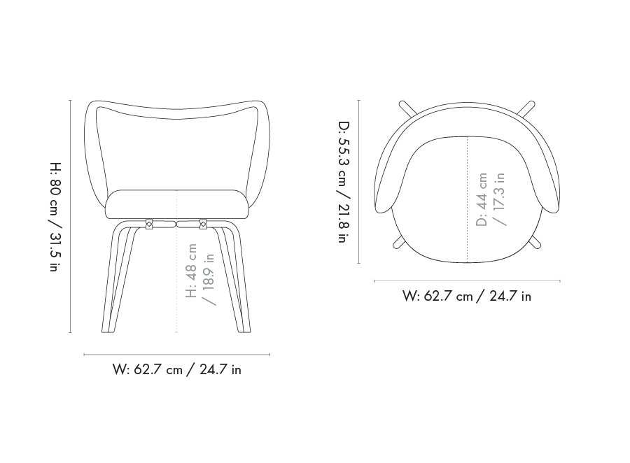 Dimension drawing for Rico Dining Chair - Cashmere - Bouclé - Off-White