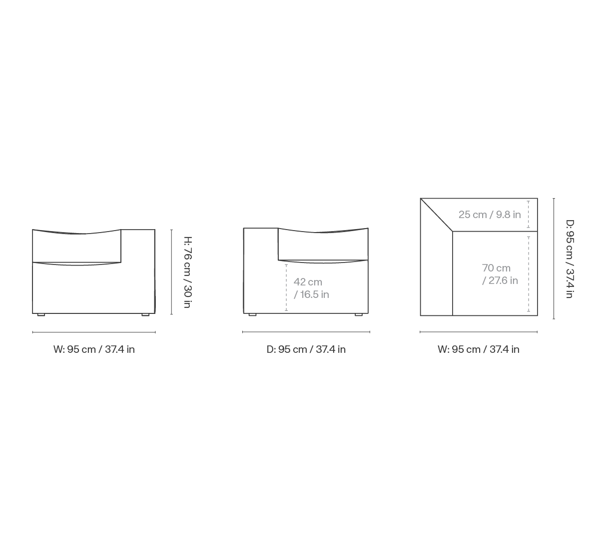 Dimension drawing for Catena Sofa Connect Corner S200 - Louisiana - Sand/Off-White