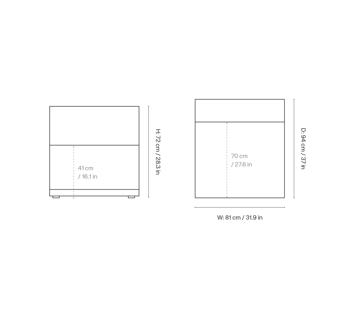 Dimension drawing for Rico Sofa Center - Bouclé - Off-White