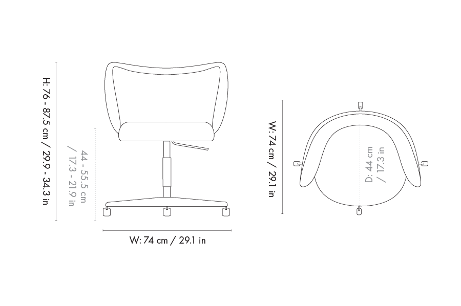 Dimension drawing for Rico Dining Chair - Castors - Devoré Velvet - Flint Grey