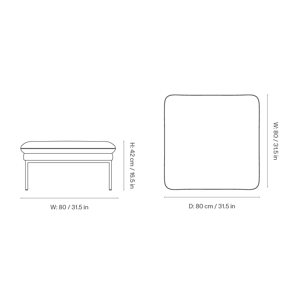 Dimension drawing for Turn Pouf - Hallingdal - Beige - US